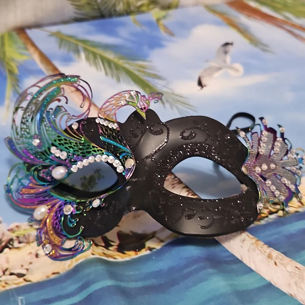 Mask Black Purple Stones Beautiful Piece For Halloween Irradescent Colors